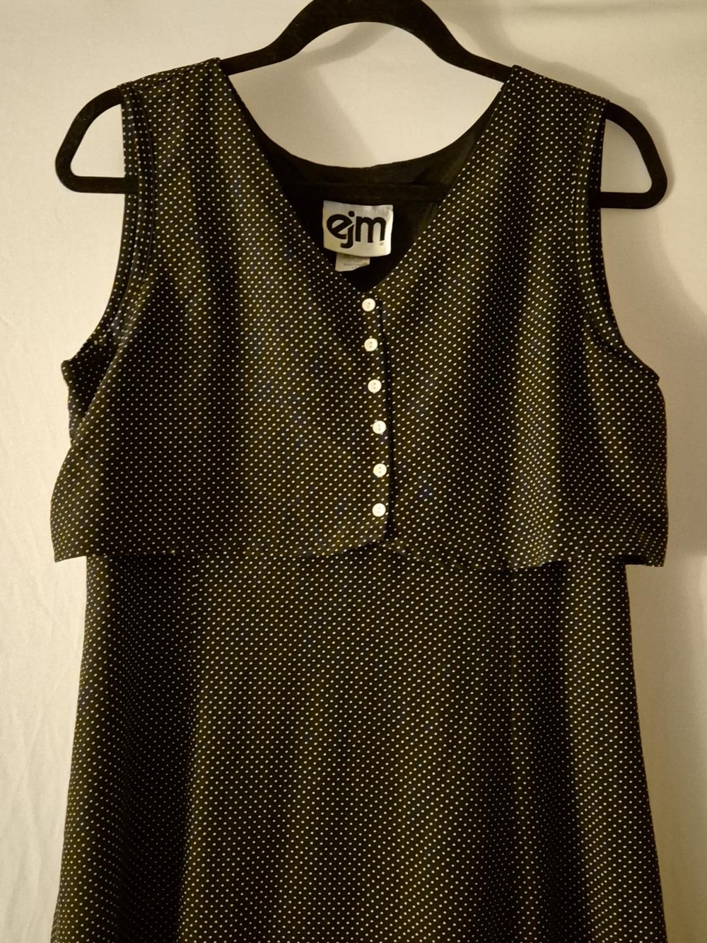 Vintage 90s ejm Black MicroPolka Dot Sleeveless Dress Size 10